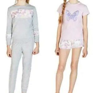 SALE BCBG Youth Girls 4-piece Sleep Set 7/8 Grey/Purple Butterfly Print BNWT